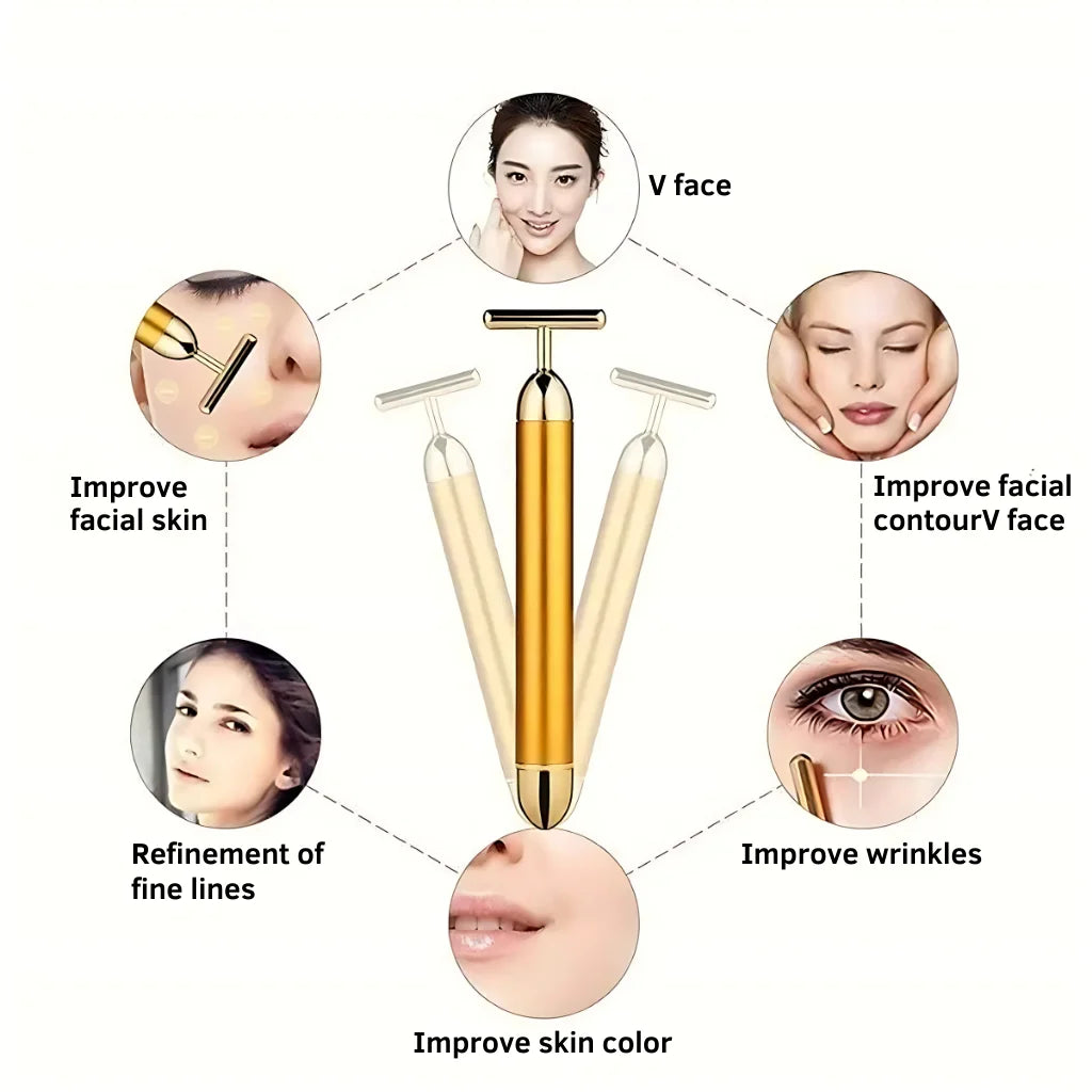 Gold Energy Beauty Bar Electric Vibration Facial Massager Roller